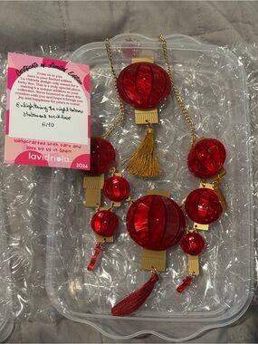 Lavidriola Red lantern Necklace with Gold Tassel